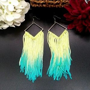 Neon Ombre Fringe Statement Earrings